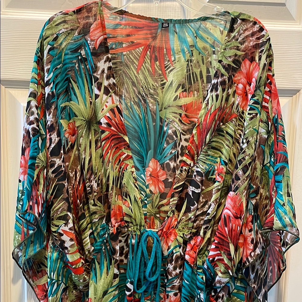 Tropical Print Sheer Kimono
